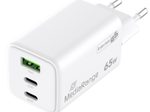 MediaRange 65W USB-A, 2x USB-C GaN Schnellladegerät, weiß