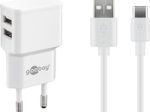 goobay 12W 2x USB-A Ladegerät mit Kabel 1m, weiß