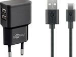 goobay 12W 2x USB-A Ladegerät mit Kabel 1m, schwarz