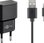 goobay 12W 2x USB-A Ladegerät mit Kabel 1m, schwarz