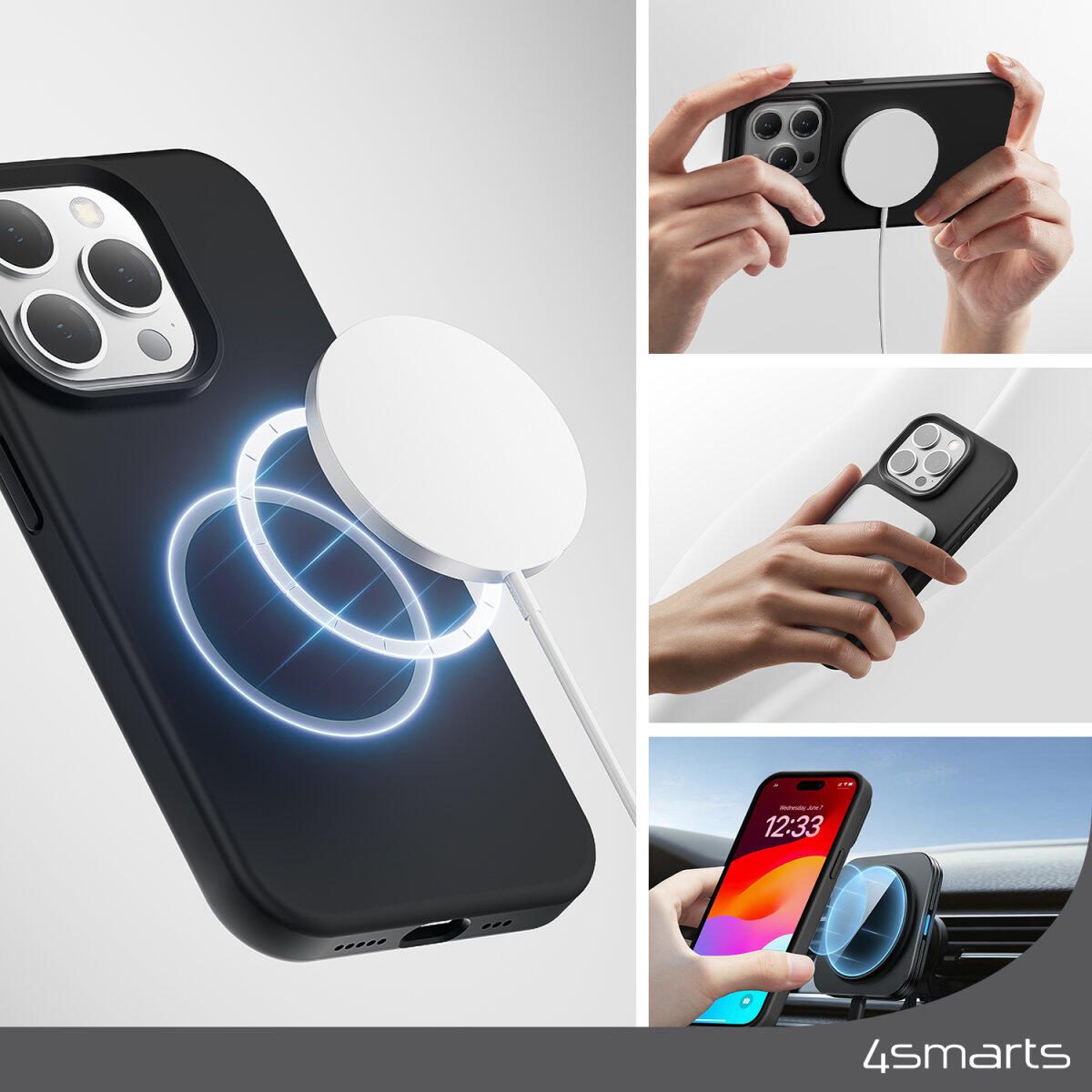 4Smarts Silikon Case für Apple iPhone 15 schwarz MagSafe-kompatibel