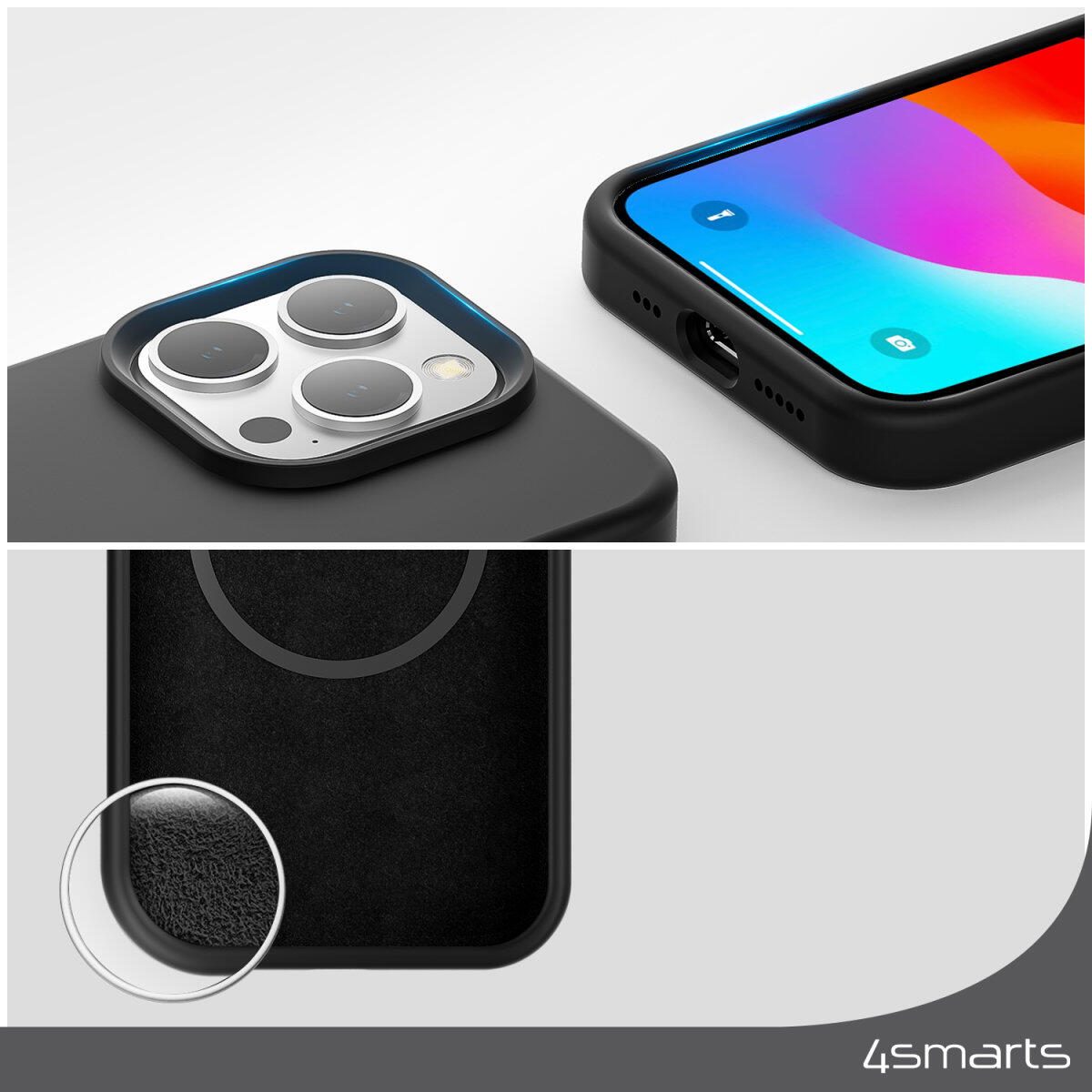 4Smarts Silikon Case für Apple iPhone 15 schwarz MagSafe-kompatibel