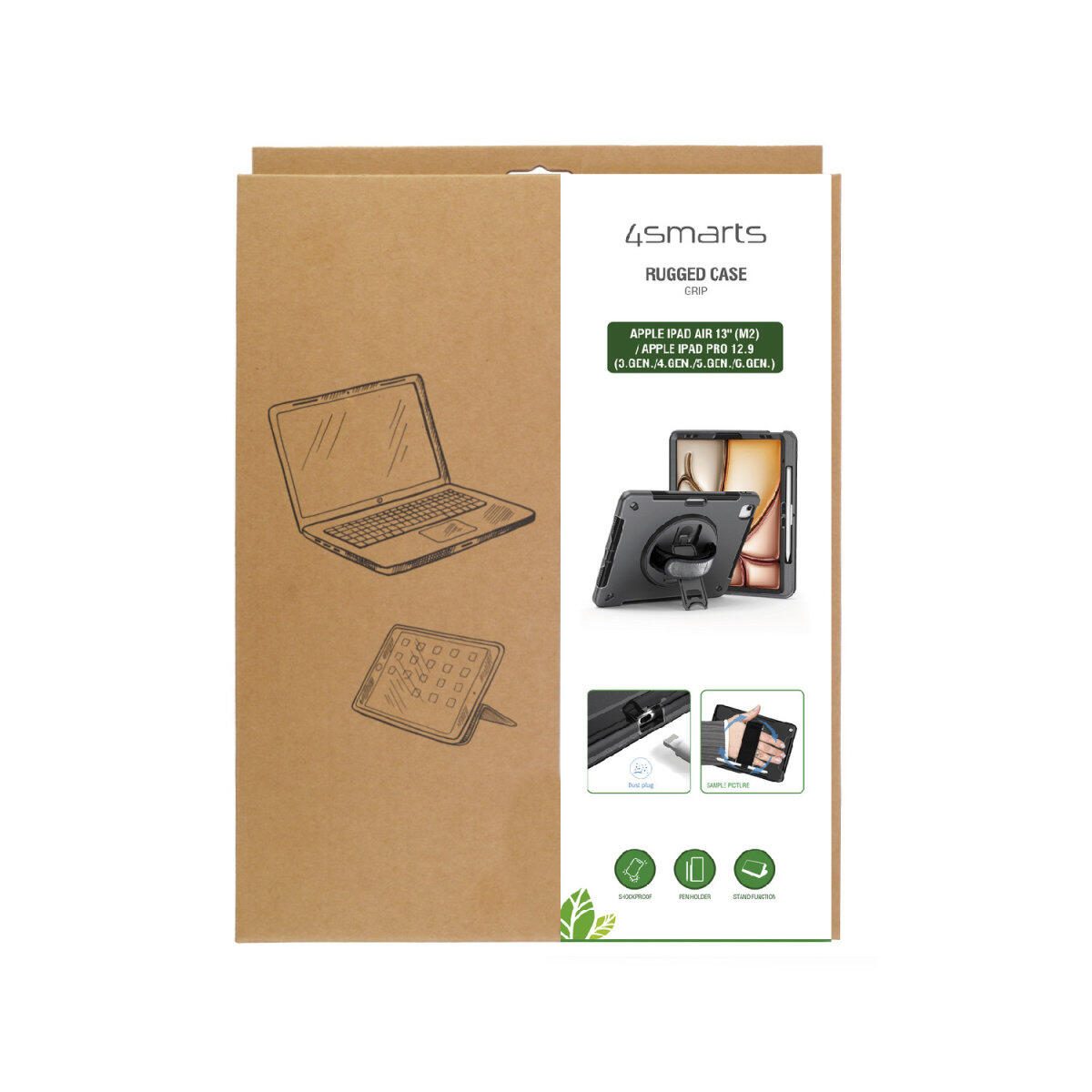 Rugged Case Grip für Apple iPad Air 13" (M2) / Apple iPad Pro 12.9 (3.Gen./4.Gen./5.Gen./6.Gen.) schwarz