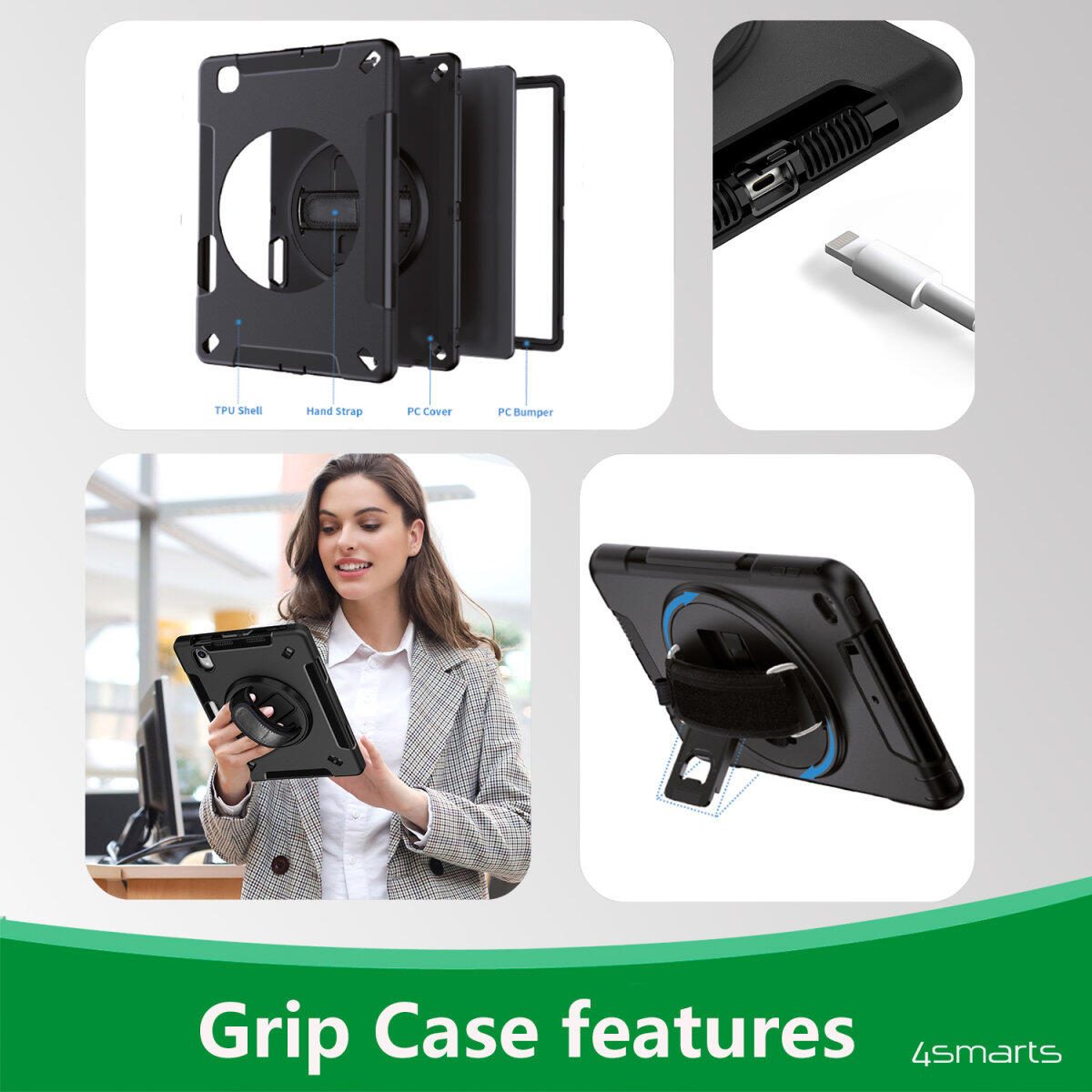 Rugged Case Grip für Apple iPad Air 13" (M2) / Apple iPad Pro 12.9 (3.Gen./4.Gen./5.Gen./6.Gen.) schwarz