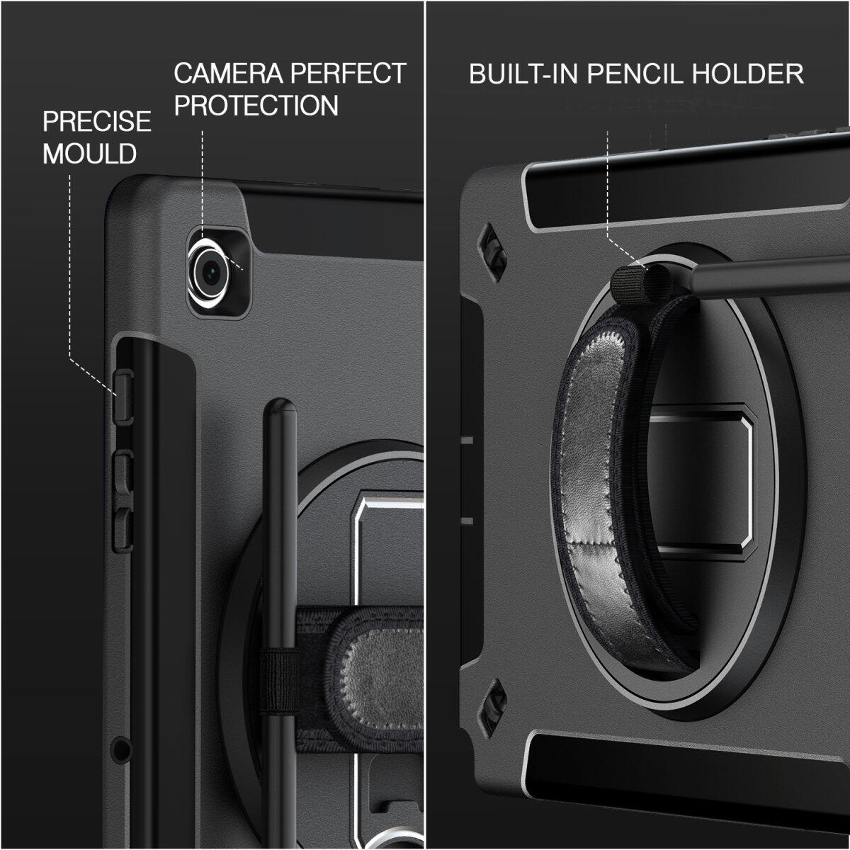 Rugged Case Grip für Apple iPad Air 13" (M2) / Apple iPad Pro 12.9 (3.Gen./4.Gen./5.Gen./6.Gen.) schwarz