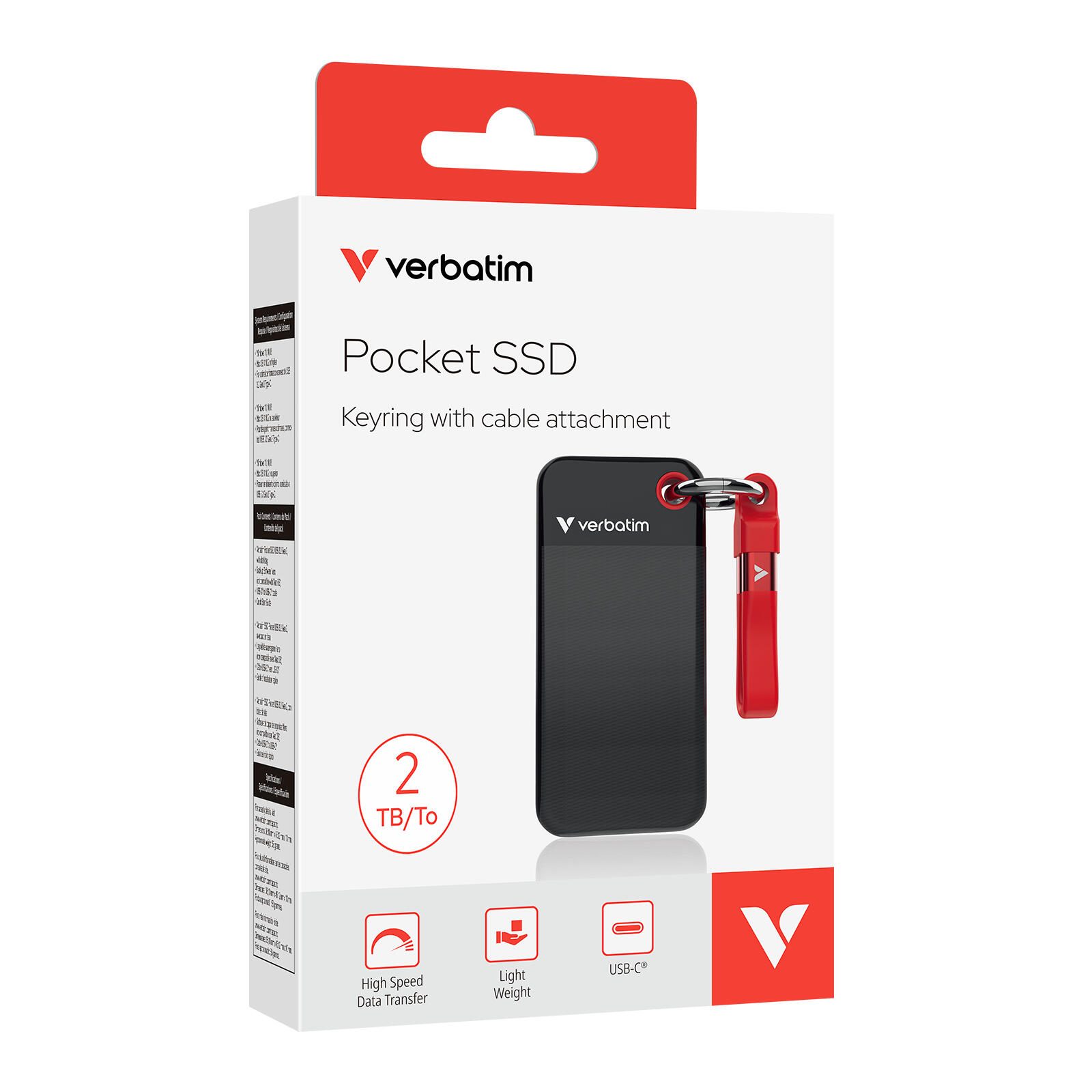 Verbatim Pocket SSD - 2 TB, Schwarz, Rot