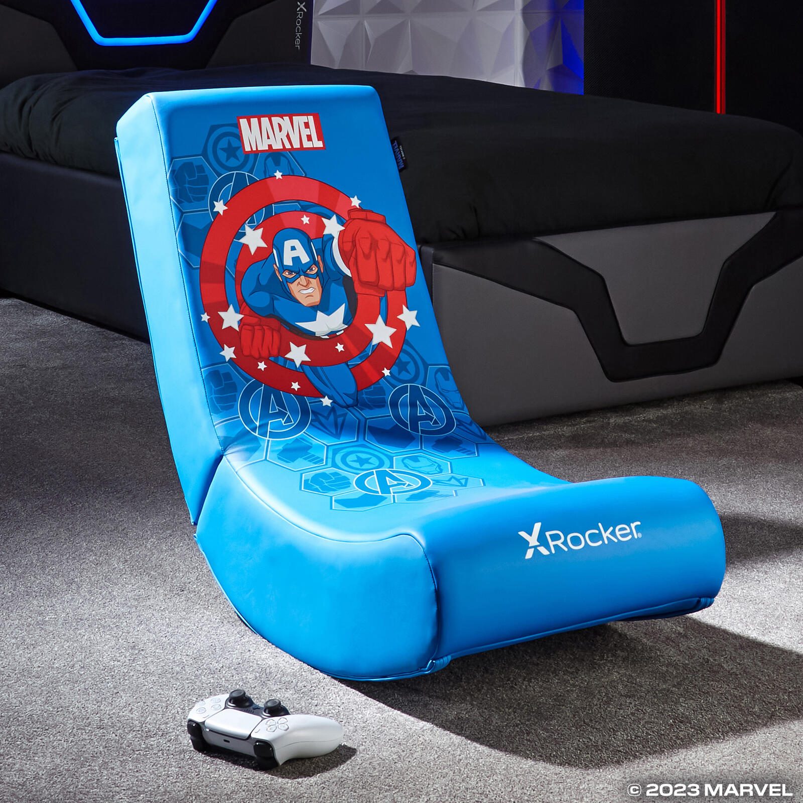 X Rocker Marvel™ Captain America Floor Rocker Gaming-Bodensessel für Kinder & Jugendliche - blau