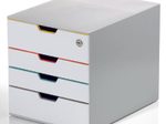 DURABLE Schubladenbox VARICOLOR® MIX SAFE A4 grau mit bunten Farblinien