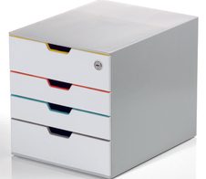DURABLE Schubladenbox VARICOLOR® MIX SAFE A4 grau mit bunten Farblinien
