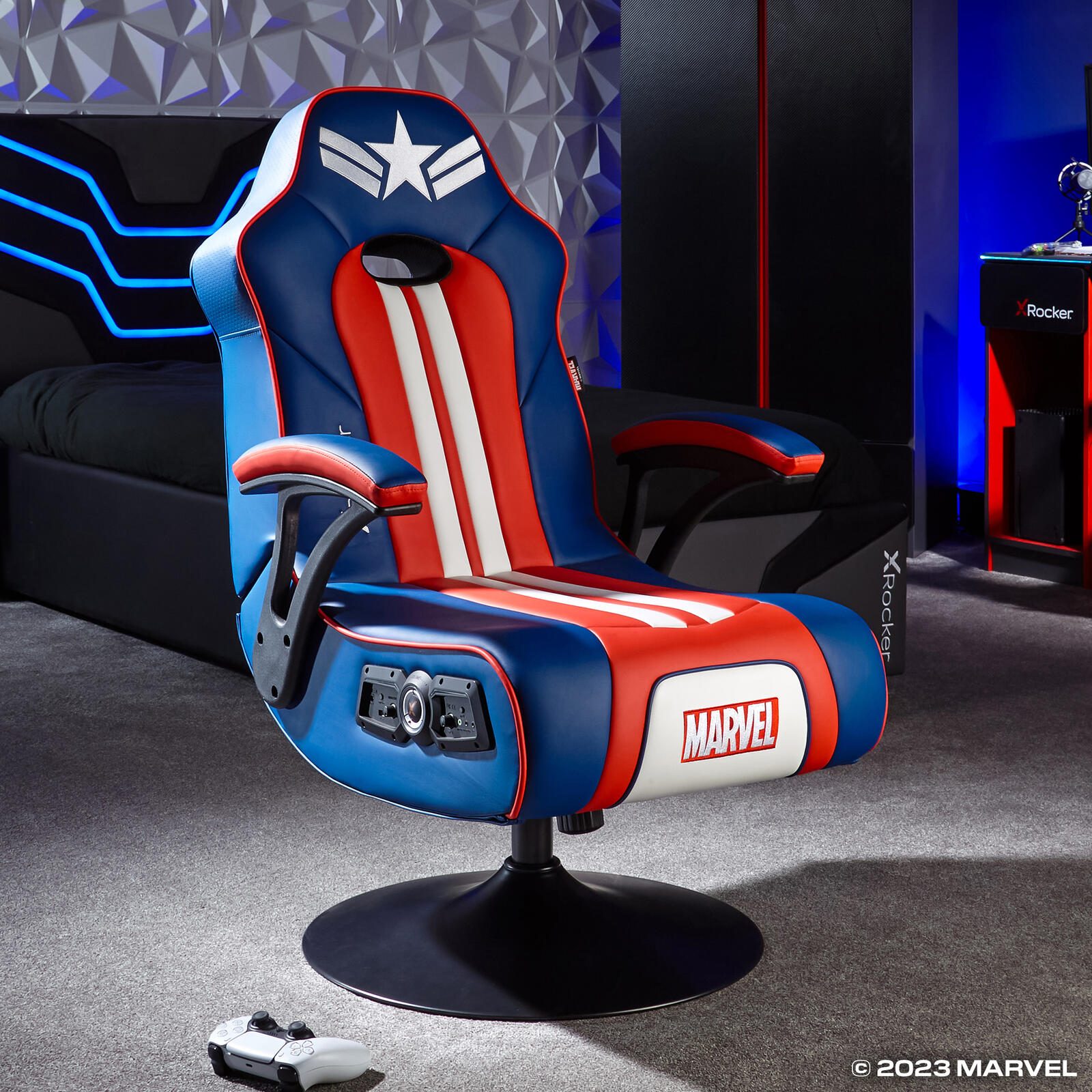 X Rocker Marvel™ Elite 2.1 Gaming-Sessel  im Captain America Design - blau/rot