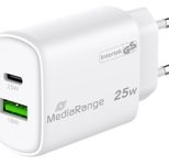 MediaRange 25W USB-A, USB-C GaN Schnellladegerät, weiß