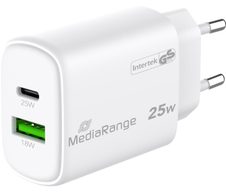 MediaRange 25W USB-A, USB-C GaN Schnellladegerät, weiß