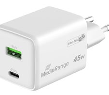 MediaRange 45W USB-A, USB-C GaN Schnellladegerät, weiß