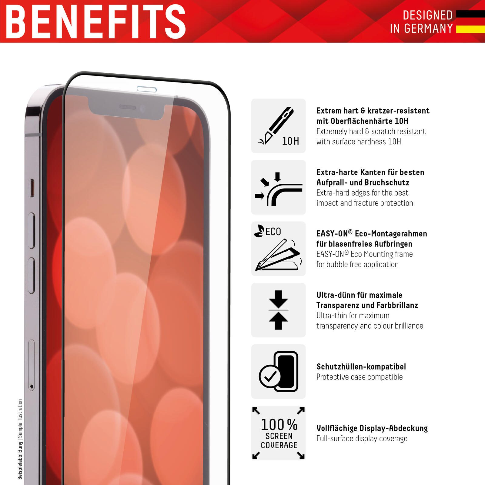 DISPLEX Panzerglas (10H) für Apple iPhone 6/7/8/SE (2020/2022), Eco-Montagerahmen, Full Cover