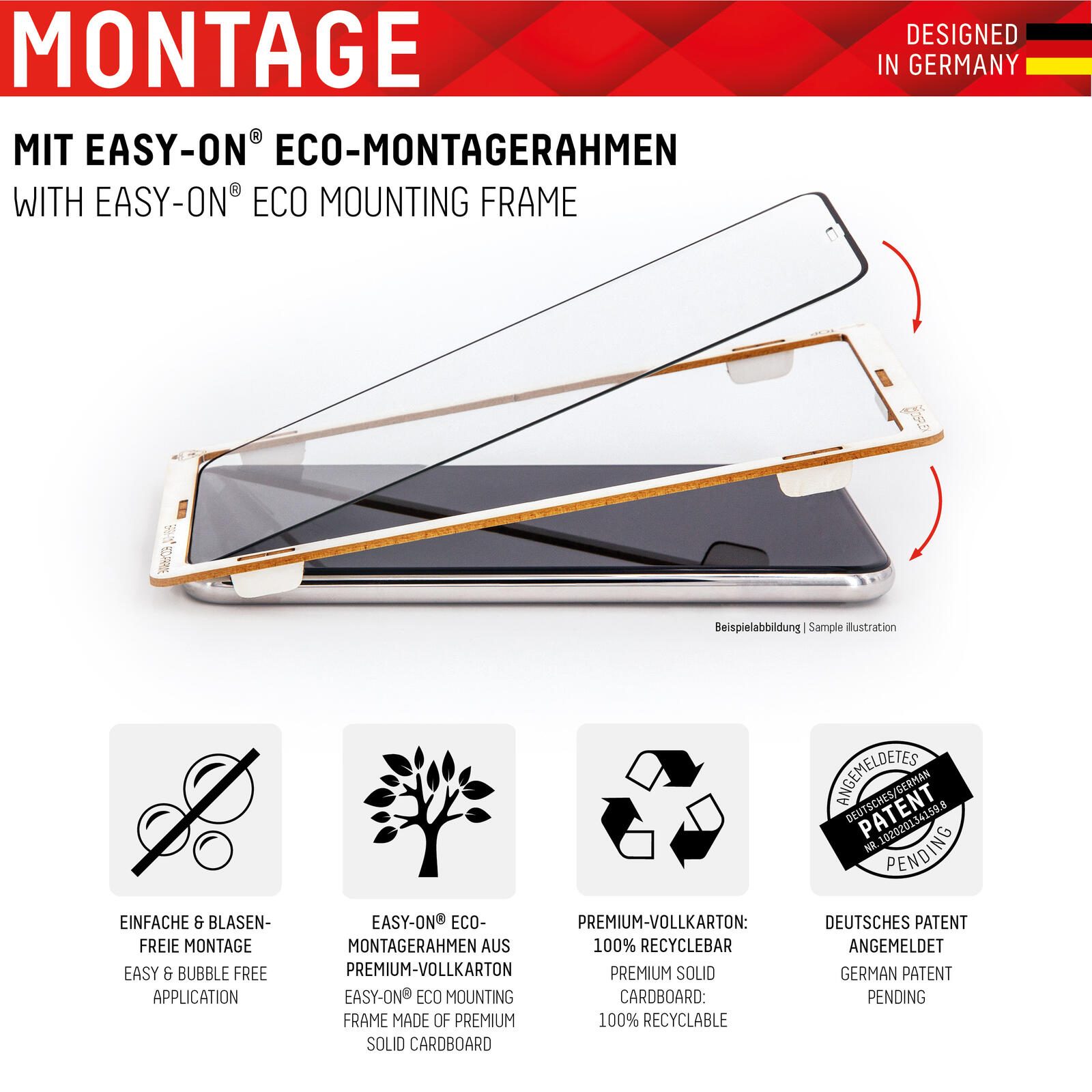 DISPLEX Panzerglas (10H) für Apple iPhone 6/7/8/SE (2020/2022), Eco-Montagerahmen, Full Cover