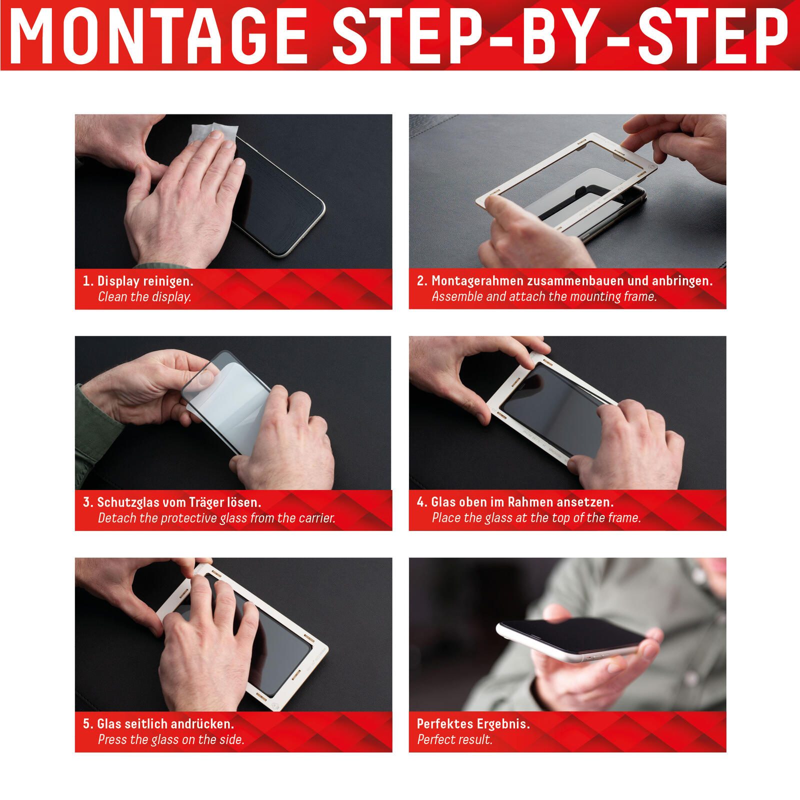 DISPLEX Panzerglas (10H) für Apple iPhone 6/7/8/SE (2020/2022), Eco-Montagerahmen, Full Cover