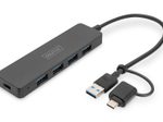 Digitus USB 3.0 Hub 4-Port, Slimline mit USB-C Adapter, 5Gbps, 0,2m Kabel