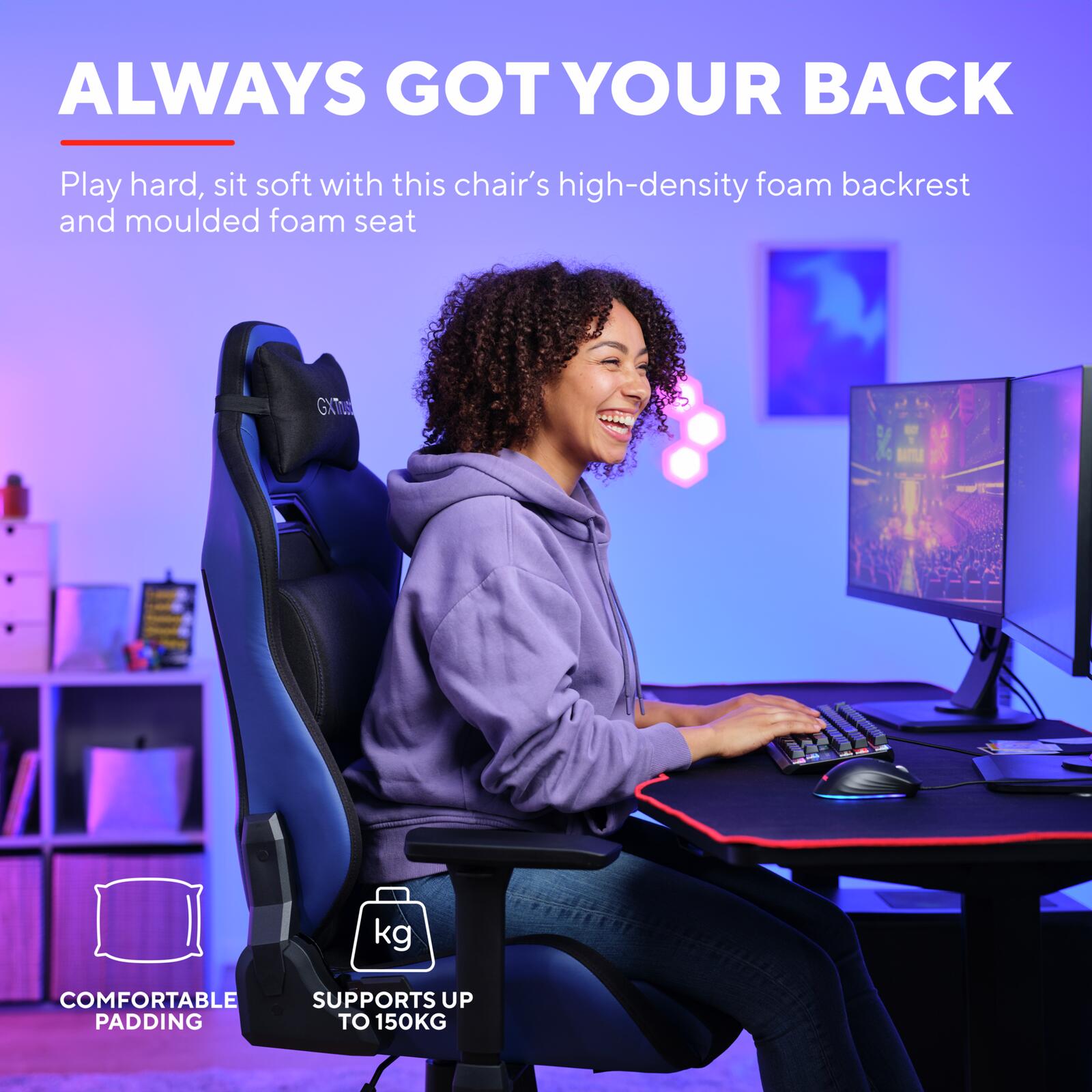 Trust Gaming GXT 714B Ruya Komfortabler Gaming-Stuhl - Blau