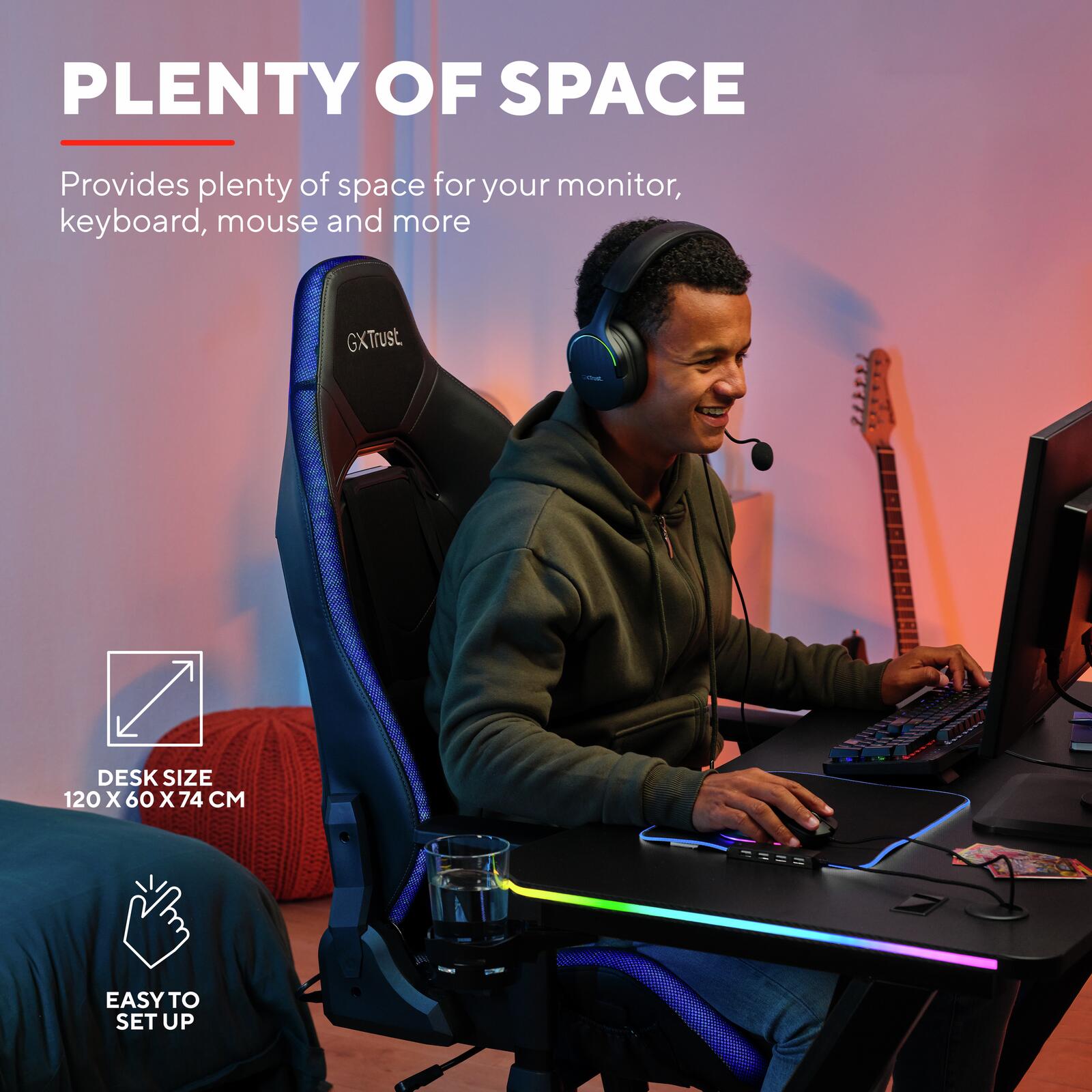 Trust Gaming GXT 709 Luminus RGB Gaming-Tisch - Schwarz