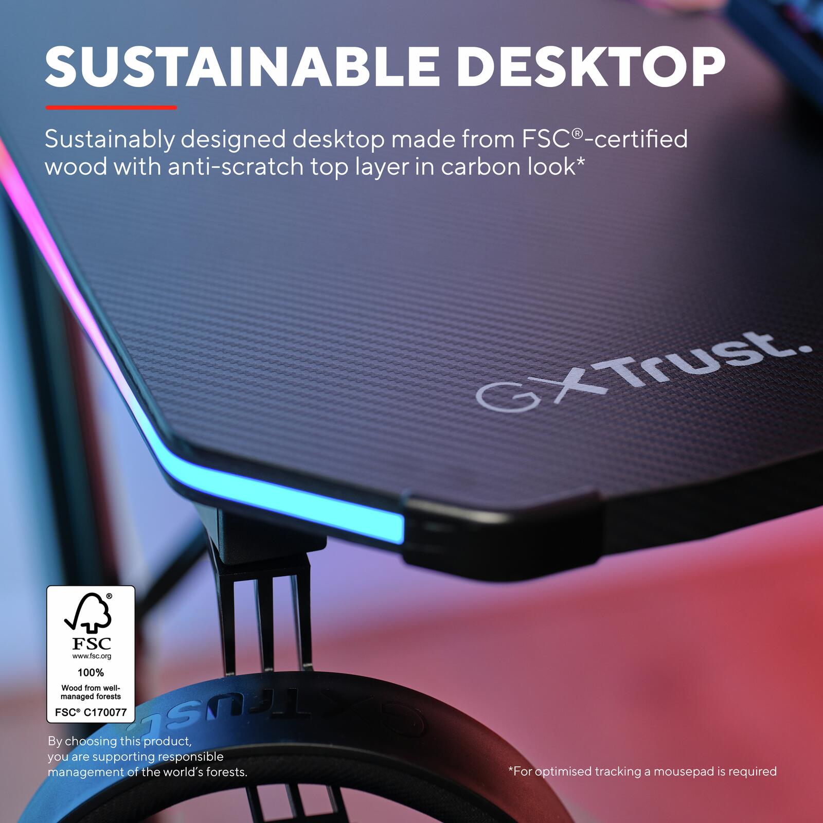Trust Gaming GXT 709 Luminus RGB Gaming-Tisch - Schwarz