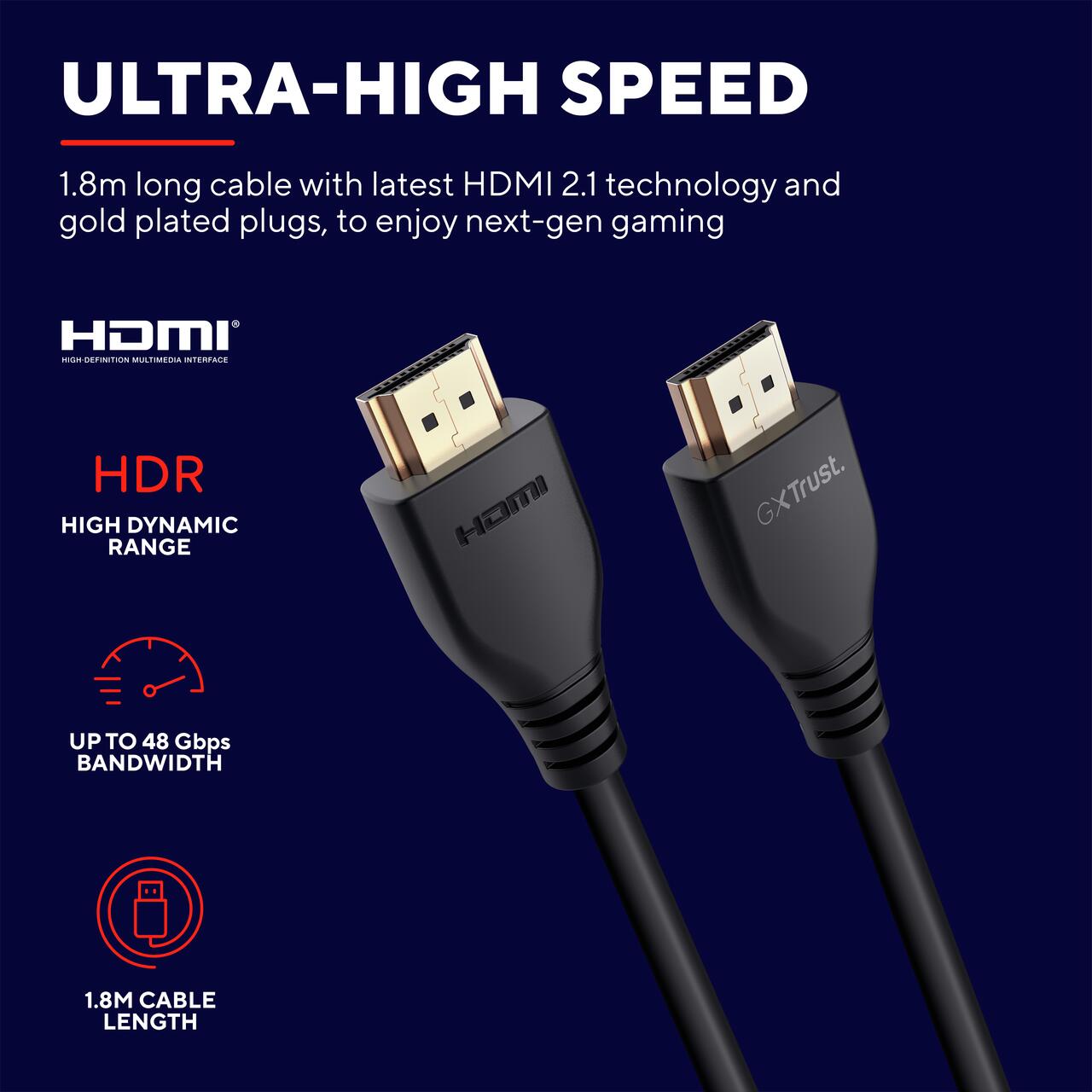 Trust Gaming GXT 731 Ruza Ultraschnelles HDMI-Kabel - Schwarz