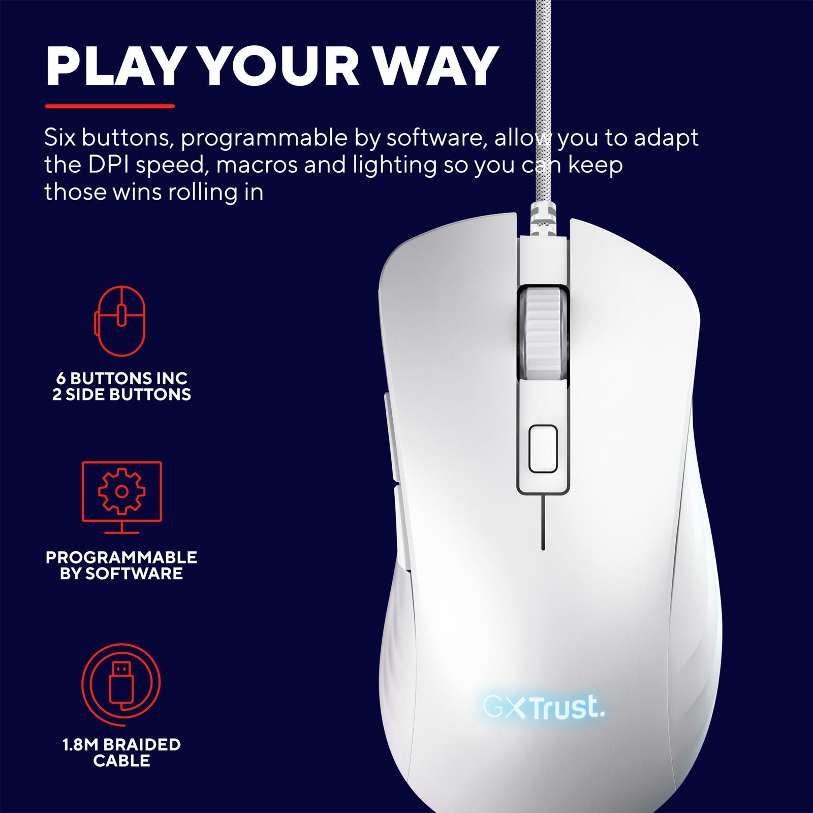 Trust GXT924W Ybar+ Hochleistungsfähige Gaming-Maus - Weiß