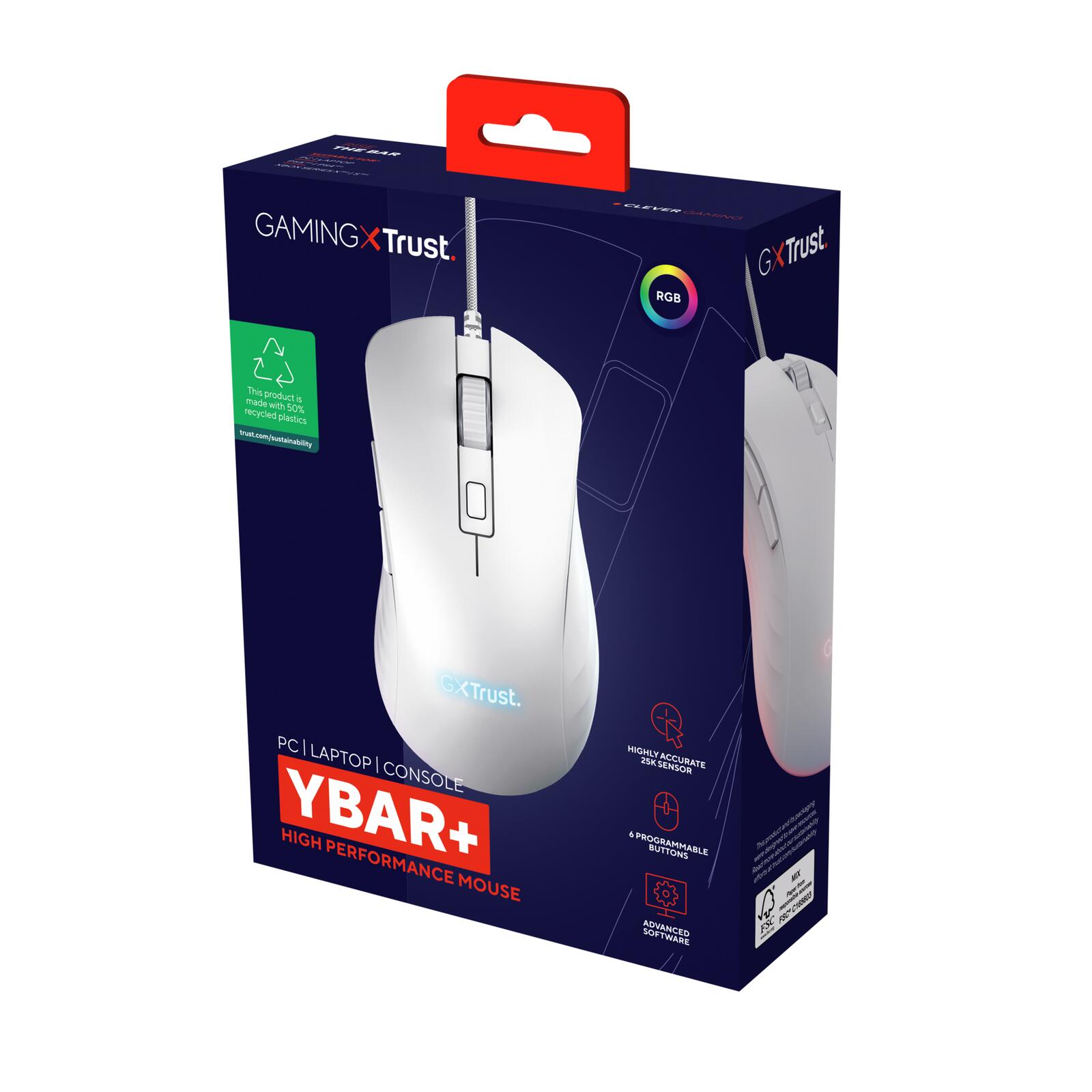 Trust GXT924W Ybar+ Hochleistungsfähige Gaming-Maus - Weiß