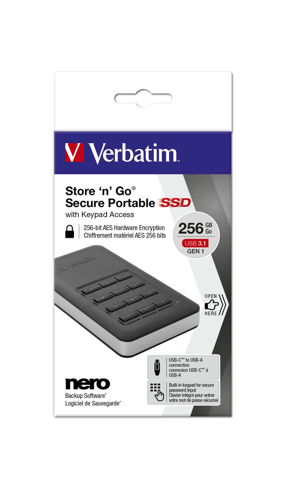Verbatim Store 'n' Go SSD mit Tastenfeldzugriff - 256 GB