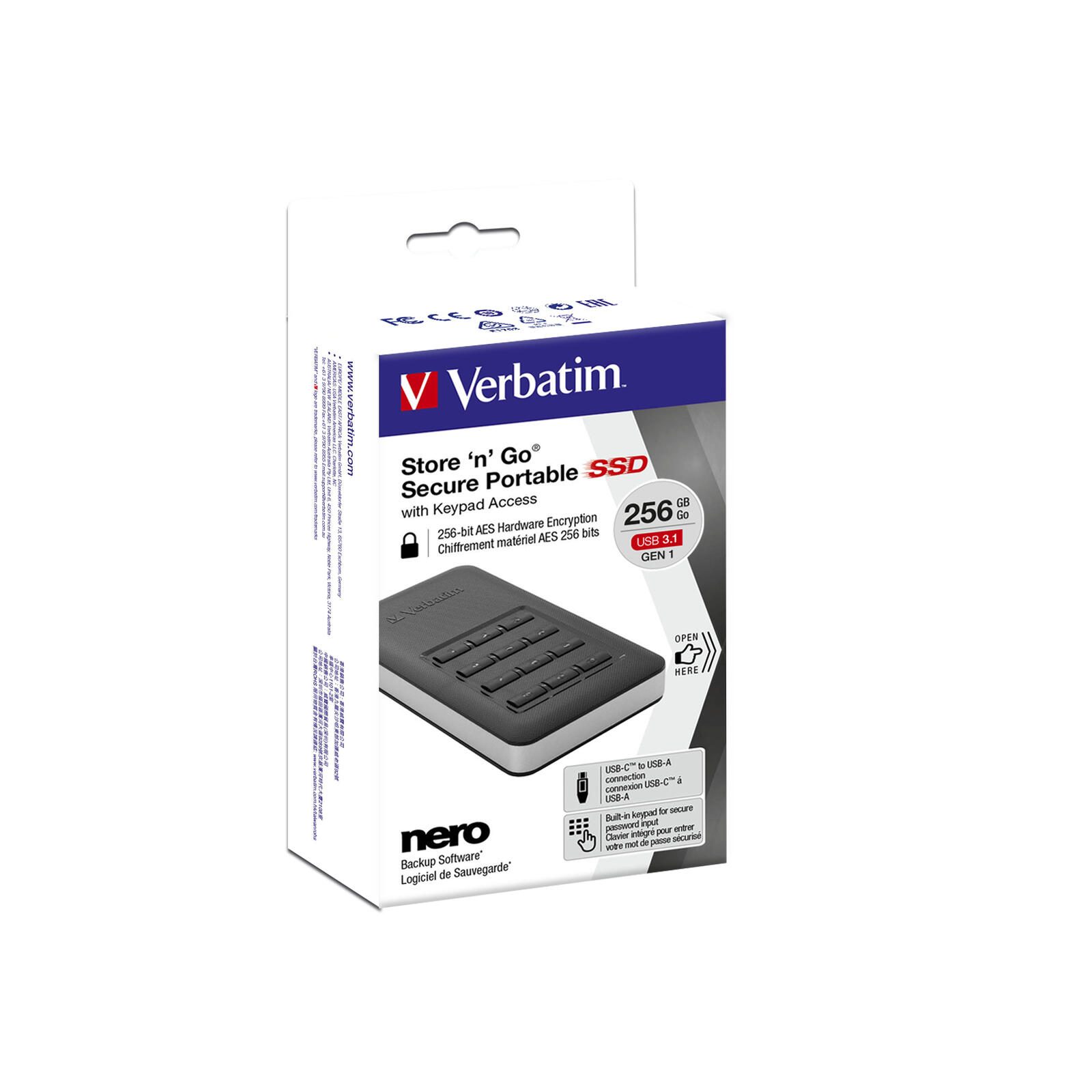 Verbatim Store 'n' Go SSD mit Tastenfeldzugriff - 256 GB