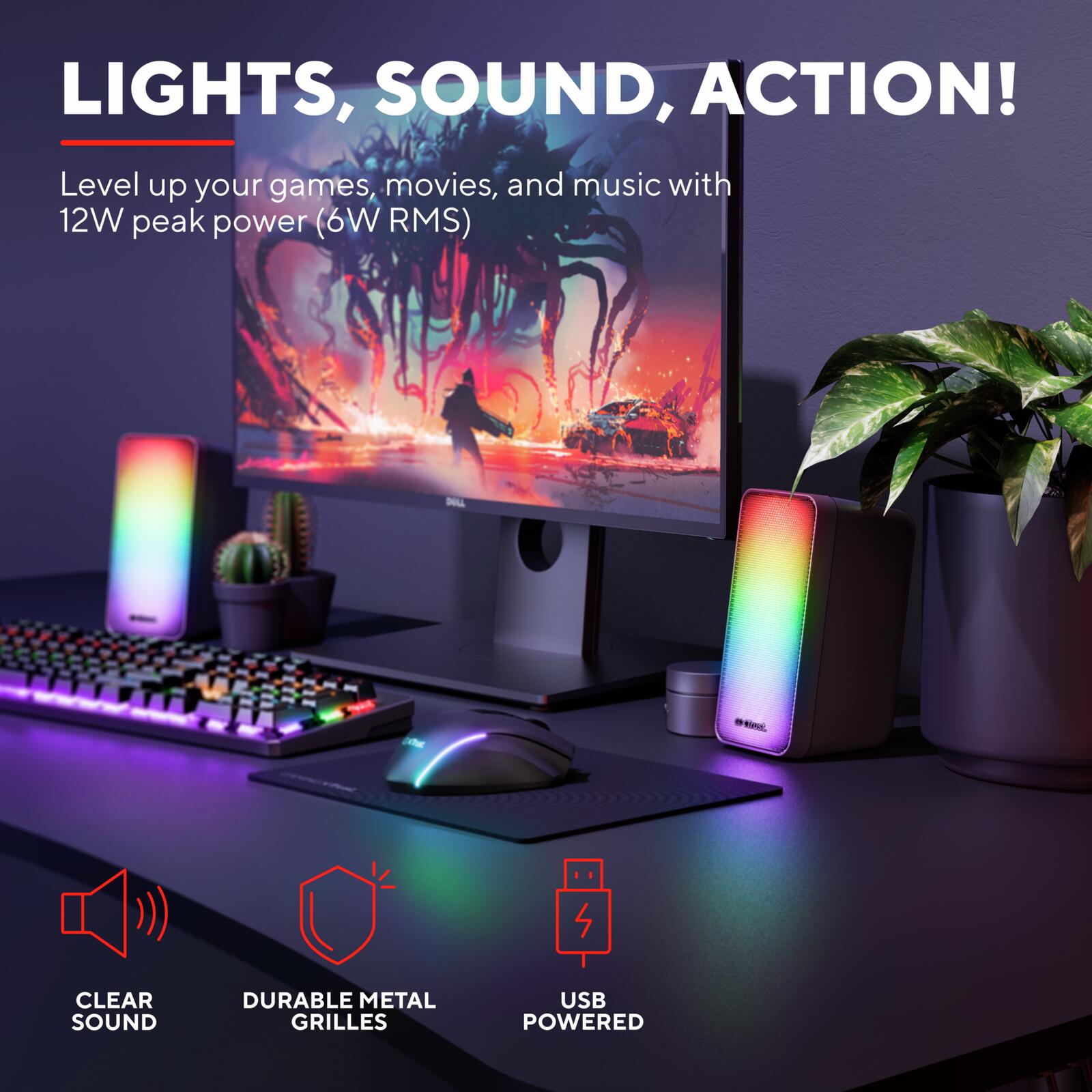 Trust Gaming GXT 611 Wezz Beleuchtetes 2.0 RGB-Lautsprecherset - Schwarz