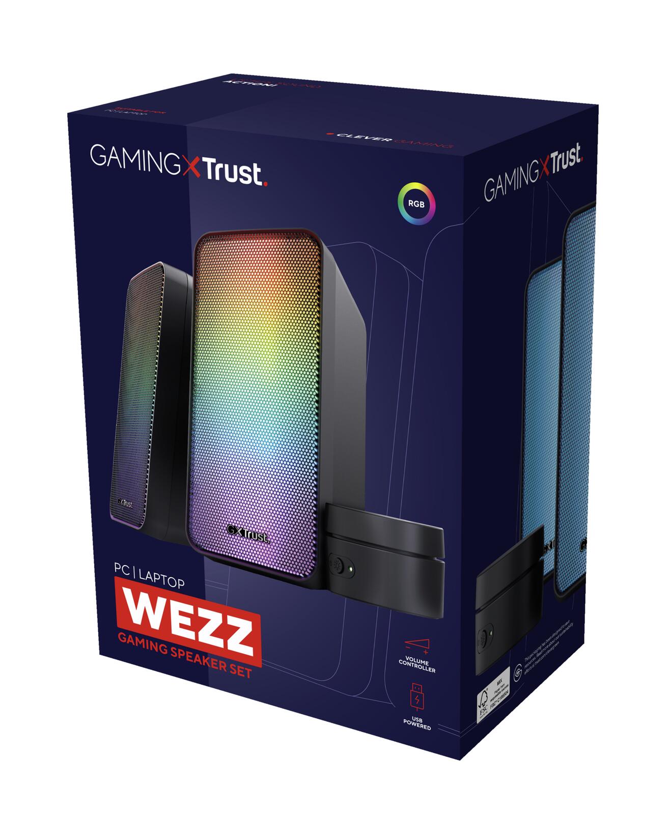 Trust Gaming GXT 611 Wezz Beleuchtetes 2.0 RGB-Lautsprecherset - Schwarz
