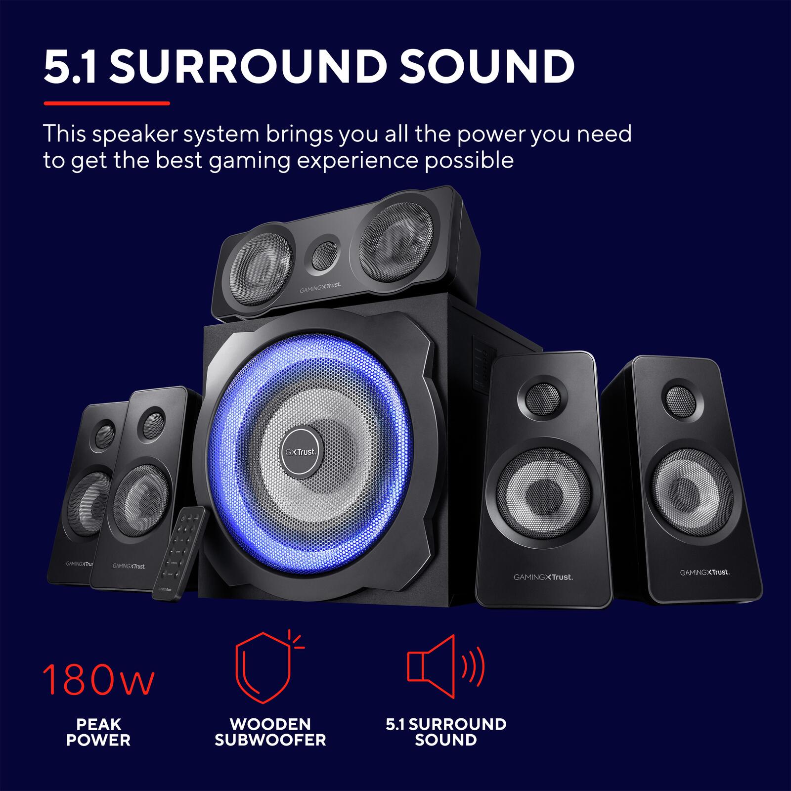 Trust Gaming GXT 658 Tytan 5.1 Surround-Lautsprechersetsystem - Schwarz EU