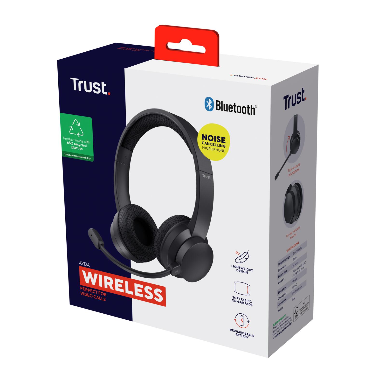 Trust Ayda Drahtloses ENC-Headset - Schwarz