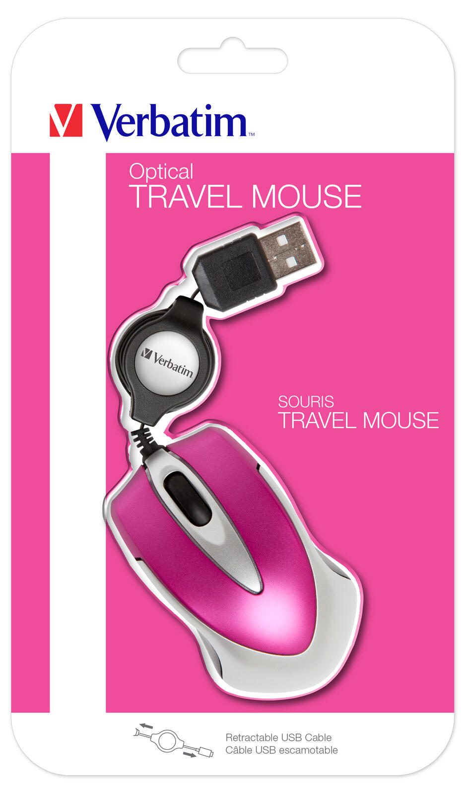 Verbatim Go Mini Optical Travel kabelgebundene Maus - Hot Pink