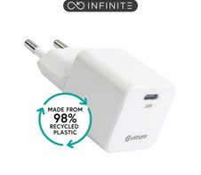 eSTUFF INFINITE USB-C Charger EU PD 30W GaN. - White - 98% Recycled Plastic