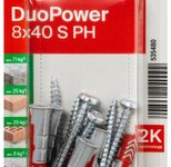 fischer DuoPower 8x40 S PH K Dübel mit Schrauben 8 x 40 mm, 8 Stück