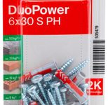 fischer DuoPower 6x30 S PH K Dübel mit Schrauben 6 x 30 mm, 12 Stück