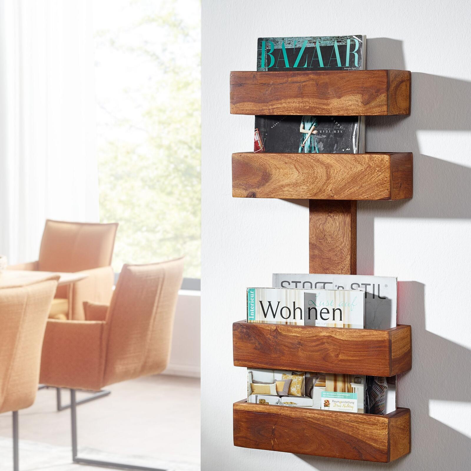 WOHNLING WL1.533 Zeitungsständer MUMBAI Massiv-Holz Sheesham 30 cm x 10 cm x 72 cm