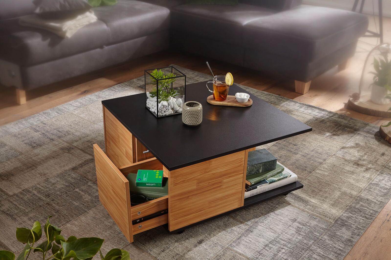 WOHNLING WL6.067 Design Couchtisch Anthrazit/Sandeiche 70 cm x 70 cm x 36 cm