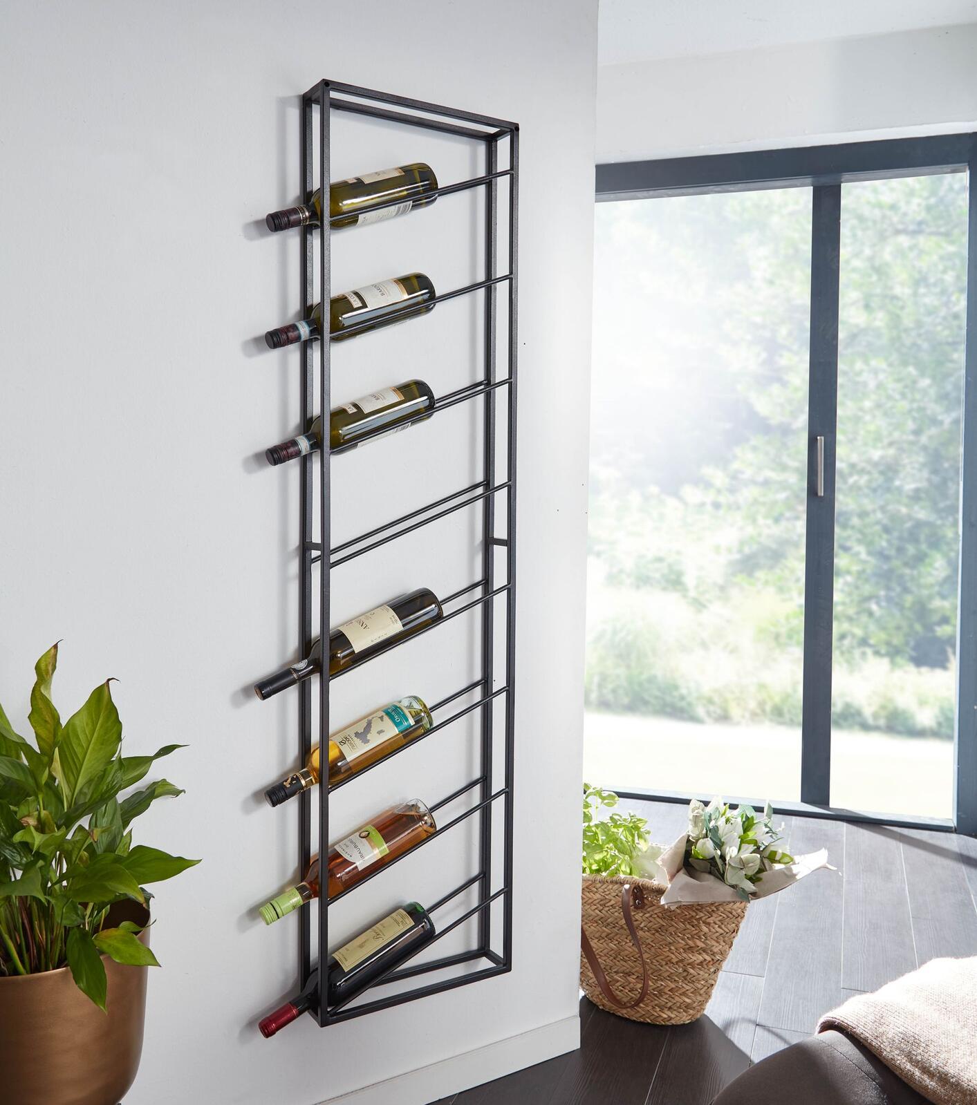 WOHNLING WL6.686 Weinregal Wand Schwarz 36 cm x 8 cm x 150 cm