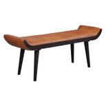 WOHNLING WL6.014 Sitzbank Echtleder / Massivholz 125x51x38 cm Braun