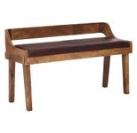 WOHNLING WL6.085 Sitzbank Echtleder / Massivholz 108x63x43 cm, Polsterbank mit Rückenlehne Braun