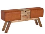 WOHNLING WL6.481 Design Turnbock Sitzbank aus Echtleder mit Schubladen 120x56x30 cm Braun