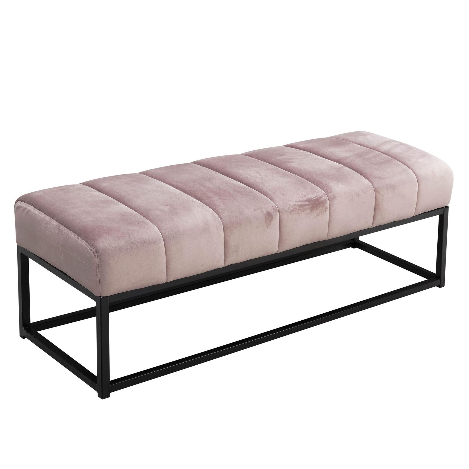 WOHNLING WL7.011 Sitzbank Samt 108x40x40 cm Polsterbank mit Metallgestell Rosa