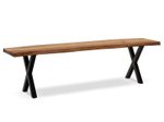 WOHNLING WL7.298 Esszimmerbank 140x40x45,5 cm Akazie Massivholz / Metall mit Baumkante und X-Beinen Schwarz