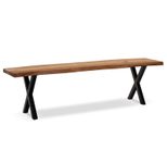 WOHNLING WL7.299 Esszimmerbank 160x40x45,5 cm Akazie Massivholz / Metall mit Baumkante und X-Beinen Schwarz