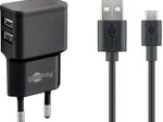 goobay 12W 2x USB-A Ladegerät mit Kabel 1m, schwarz