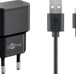 goobay 12W 2x USB-A Ladegerät mit Kabel 1m, schwarz