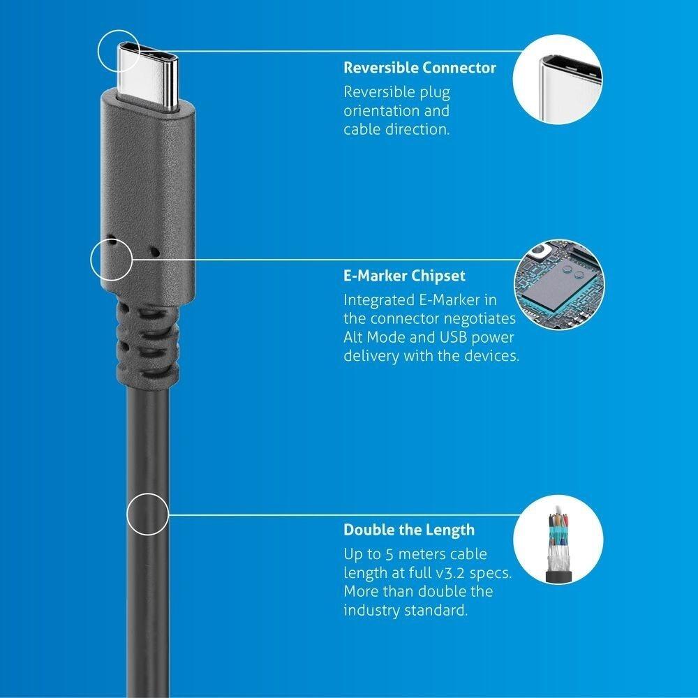 PureLink Aktives USB-C auf USB-C Kabel mit E-Marker - USB 3.2 Gen2x1, 3A, 10Gbps - PureInstall 3,00m