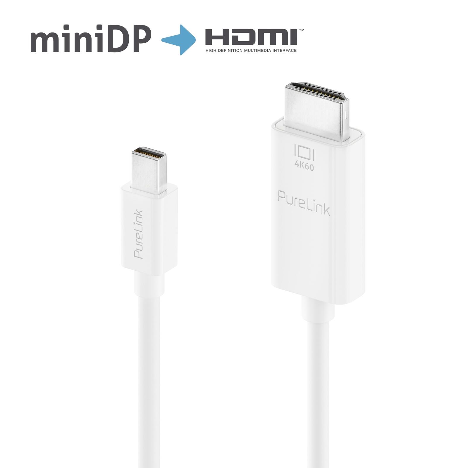 PureLink Mini DisplayPort auf HDMI Kabel - 4K60 - iSerie - weiß - 2,00m